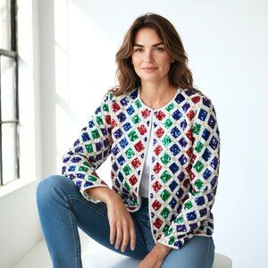 vintage PATRA Diamond shape Sequiend all over Sparkling Jacket sz 16